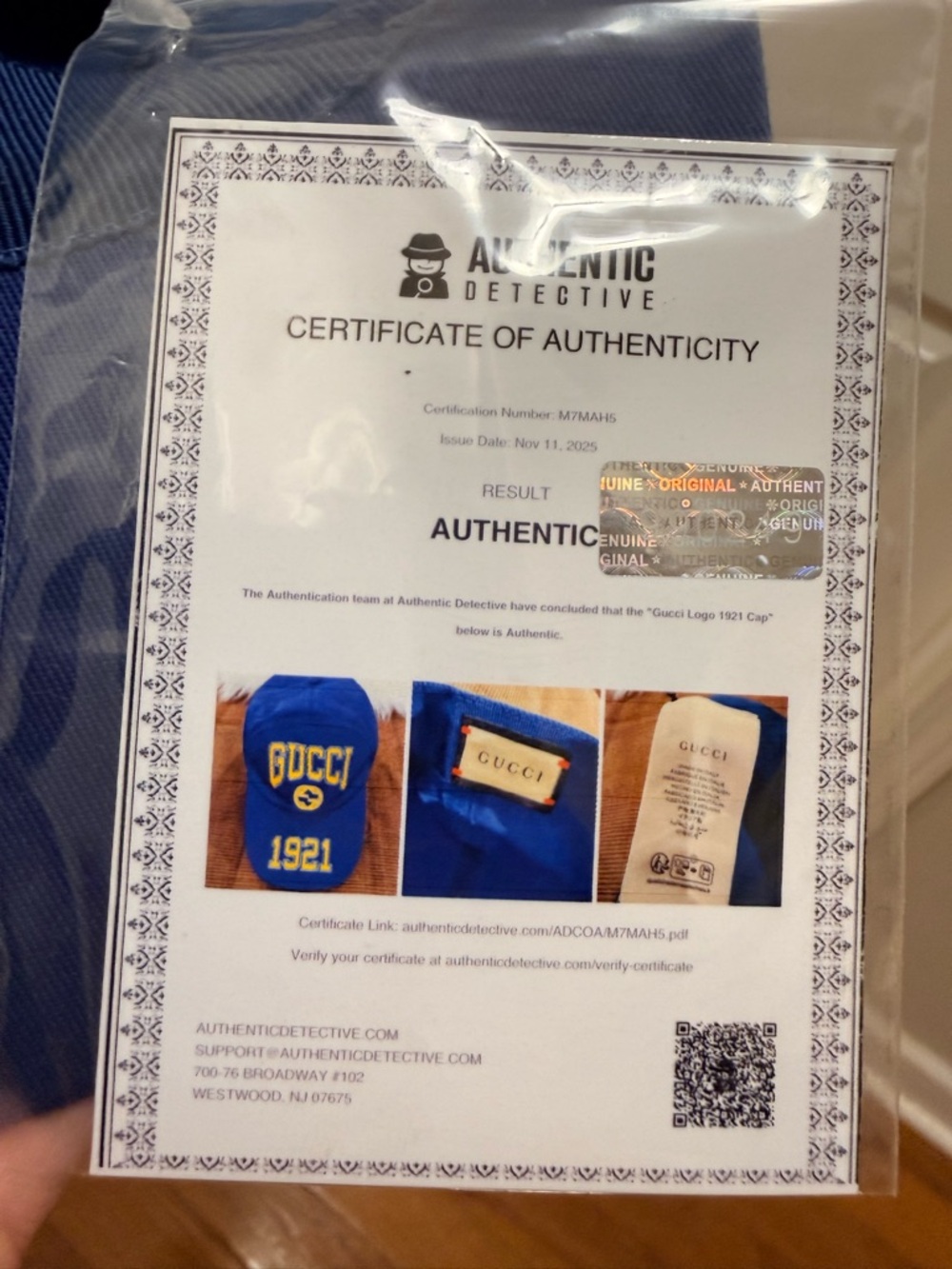 *Authentic* Gucci - College Royal Blue Cap - size Small - NWT, dust bag & COA - Picture 10 of 11
